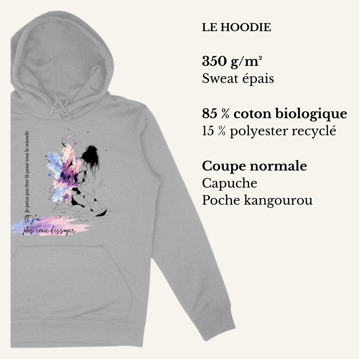 Sweat à capuche OwnVie 350 g/m² en coton biologique et polyester recyclé