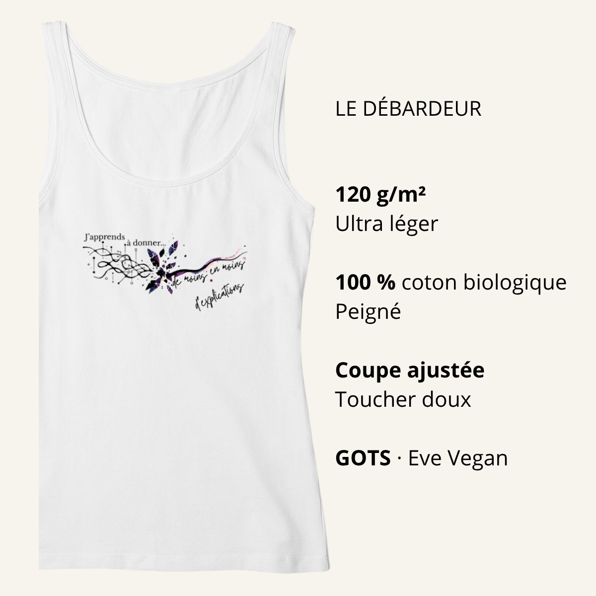 Débardeur femme OwnVie 120 g/m² en coton biologique, coupe ajustée