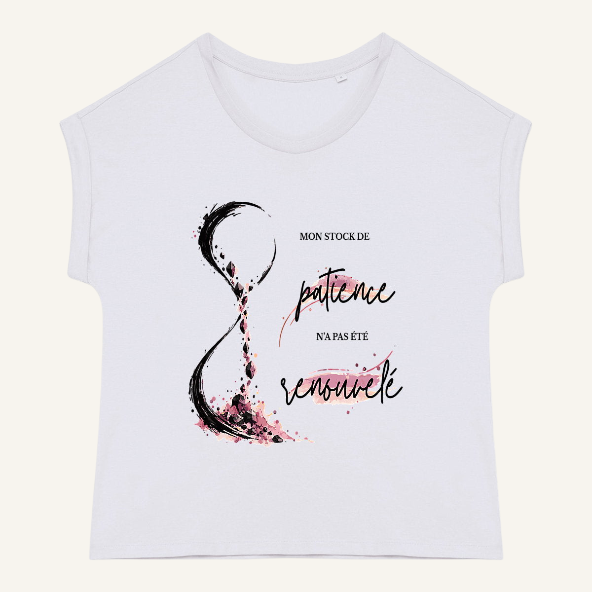T-shirt femme blanc OwnVie – Mon stock de patience n’a pas été renouvelé