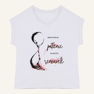 T-shirt femme blanc OwnVie – Mon stock de patience n’a pas été renouvelé