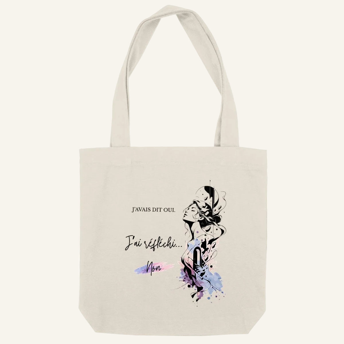 Tote bag recyclé OwnVie avec le design « J’avais dit oui. J’ai réfléchi. Non. ».